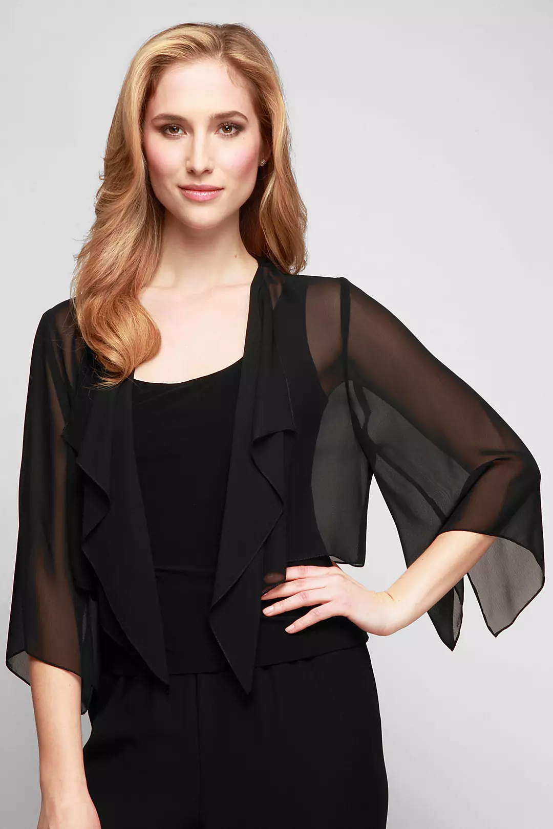 Open-Front Short Chiffon Bolero with Hanky Hem | David's Bridal Open-Front Short Chiffon Bolero with Hanky Hem | David's Bridal